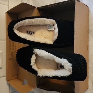 UGG Classic Black Moccasins with Plush Cream Interior